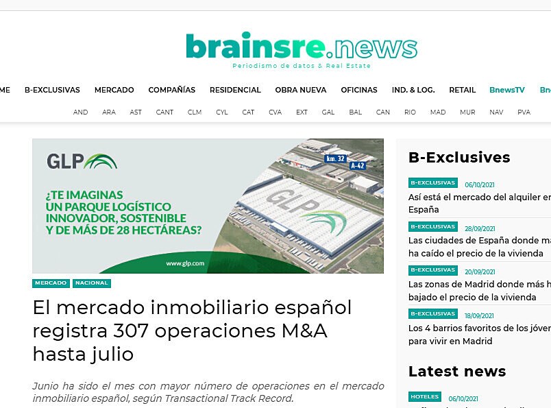 El mercado inmobiliario espaol registra 307 operaciones M&A hasta julio